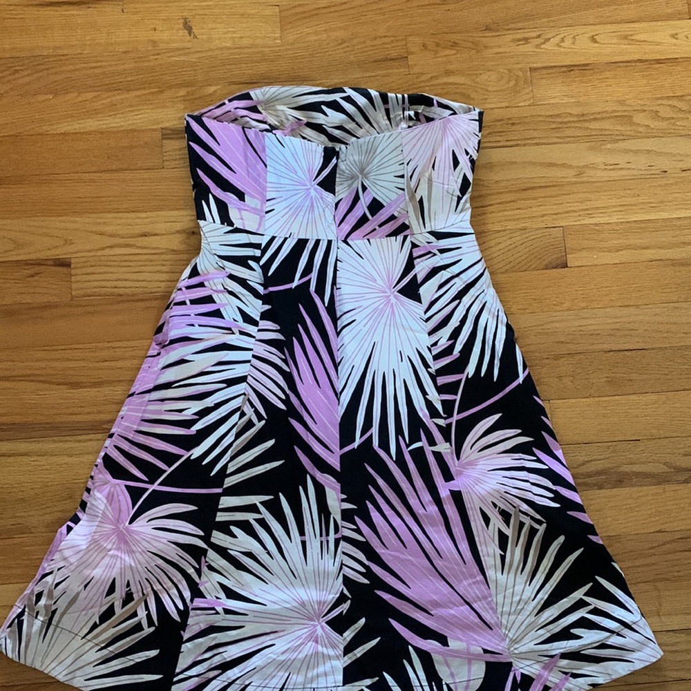 GAP Strapless Tropical Palm Print Dress in Black, Pink & Cream - Picture 2 of 6